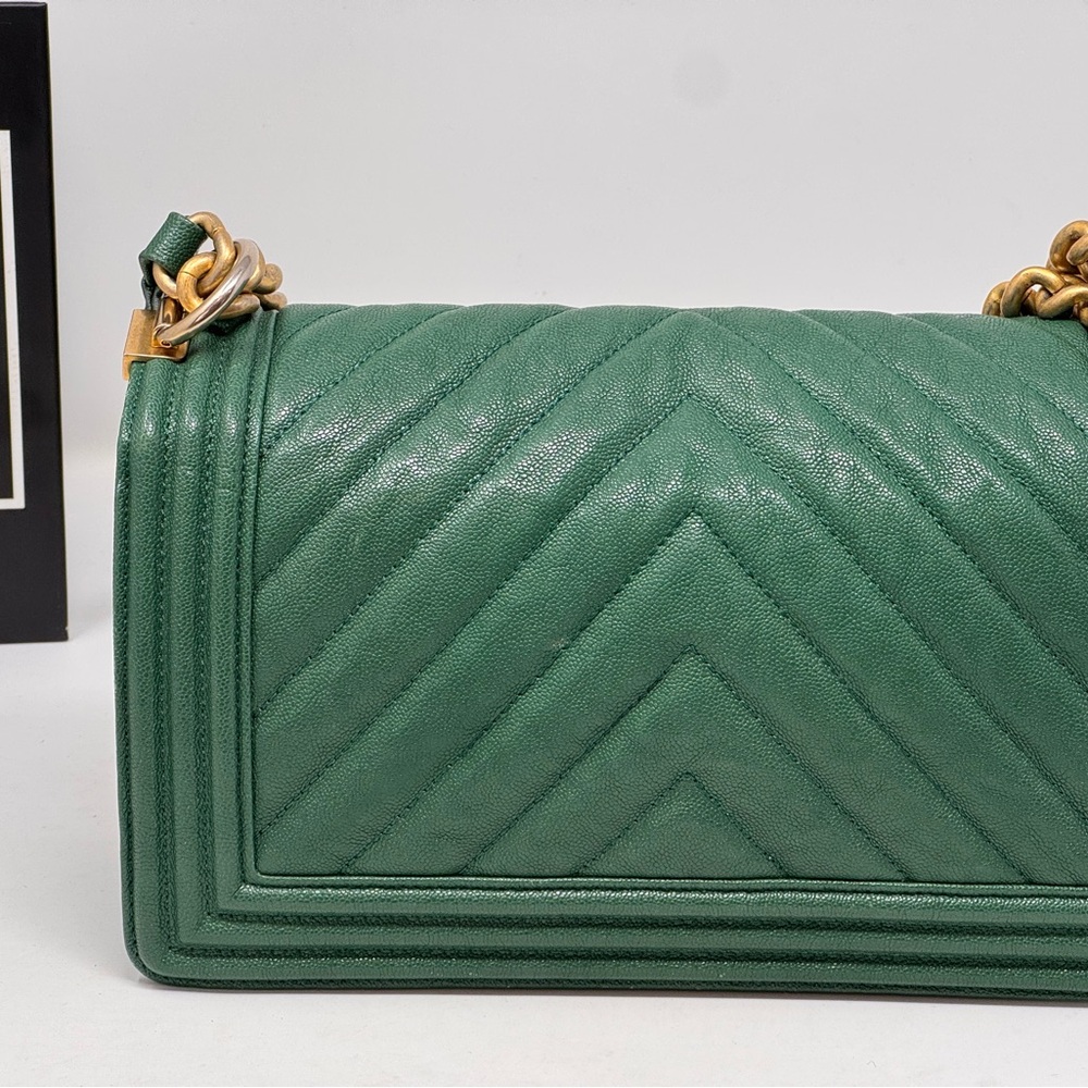 💎💯CHANEL Caviar Green Chevron Le Boy Bag 💎 - Picture 9 of 12